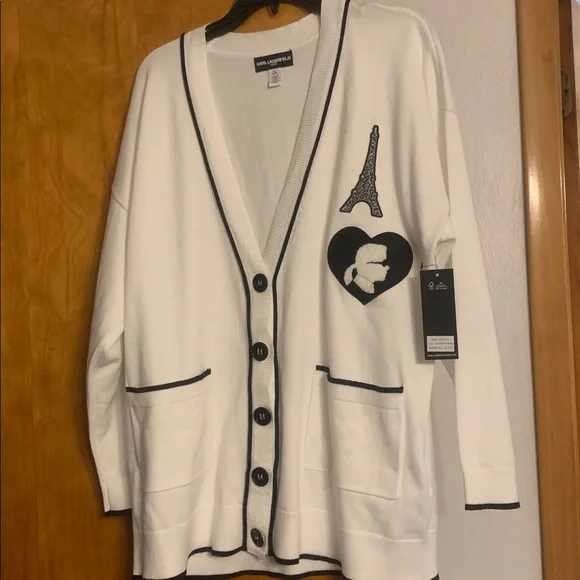 Karl Lagerfeld Ivory Cardigan with Ebony Accents(in spare room) - Picture 9 of 11